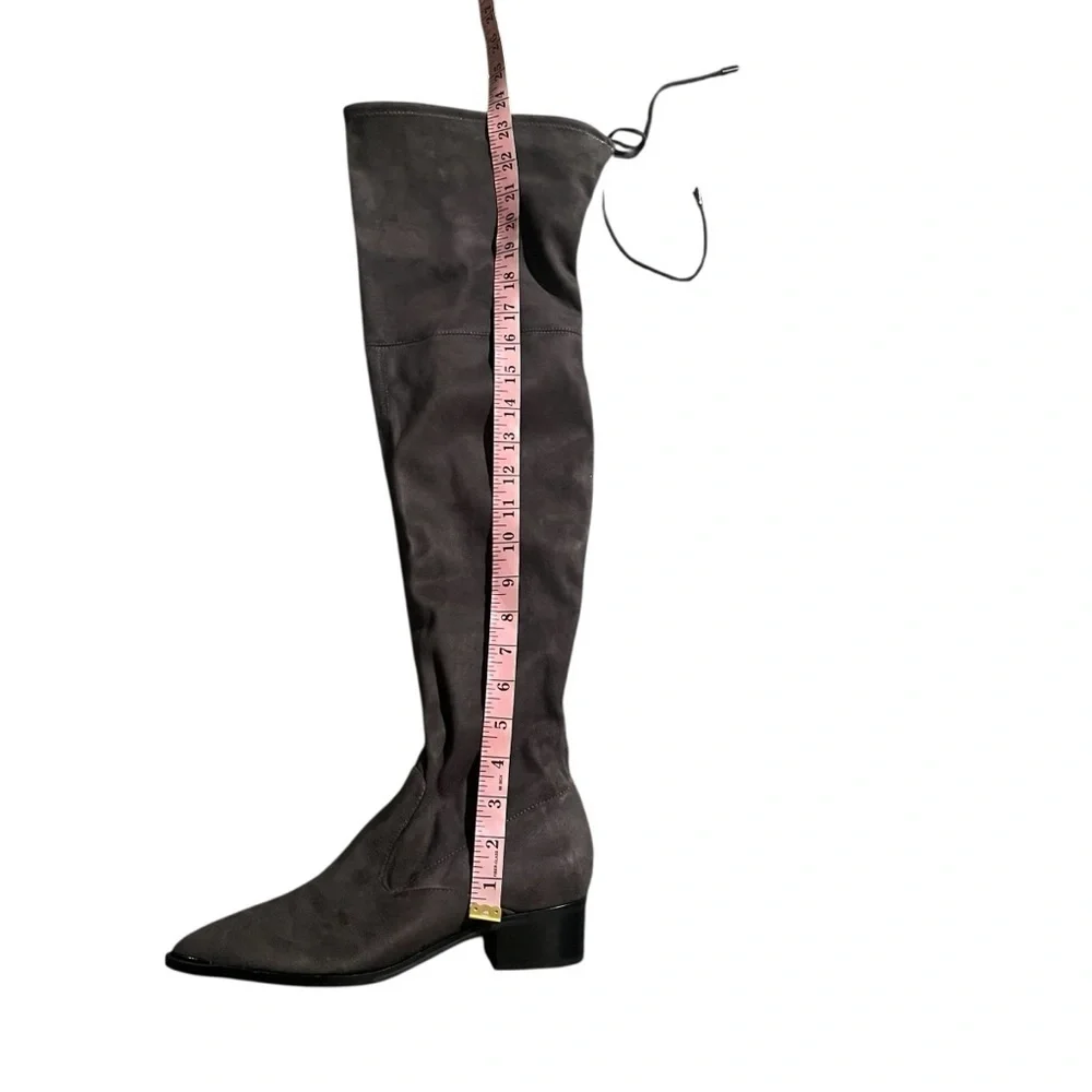 New! MARC FISHER Yuna Over the Knee Tie Back Boot Taupe Gray Size 8